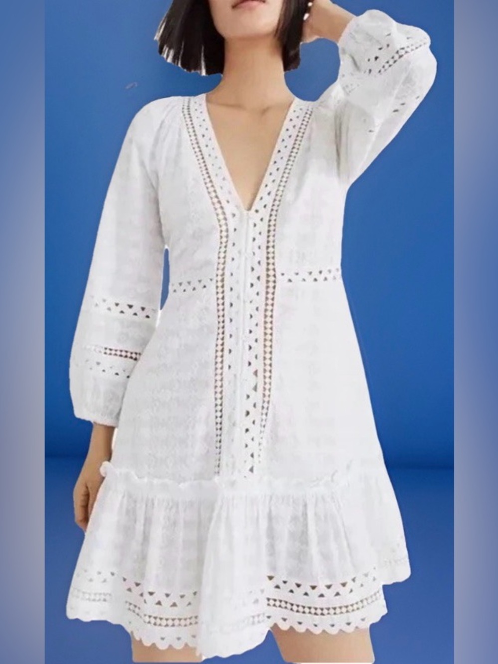 Veronica Beard DAEJA White Eyelet V-Neck Mini Dress⭐️
